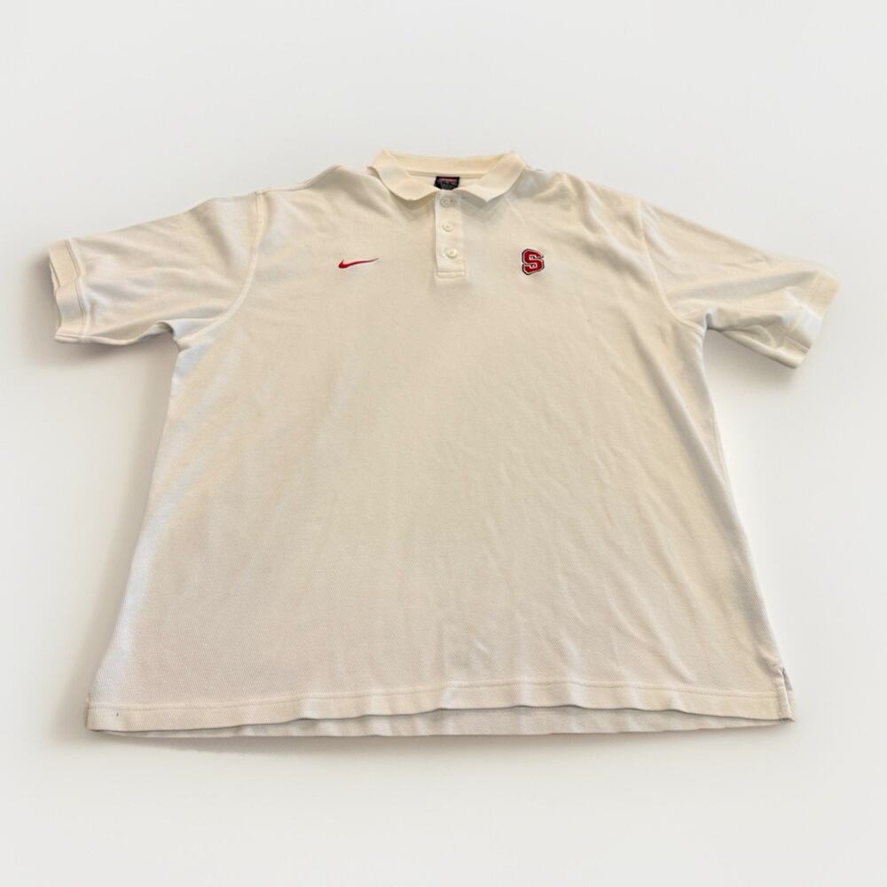 Vintage Nike Team Mens White 1/4 Button Polo Stanford Cardinals Shirt Size XL